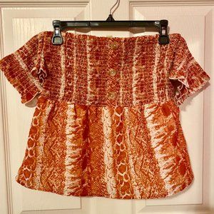 Francesca's Miami Brand White & Burnt Orange Top